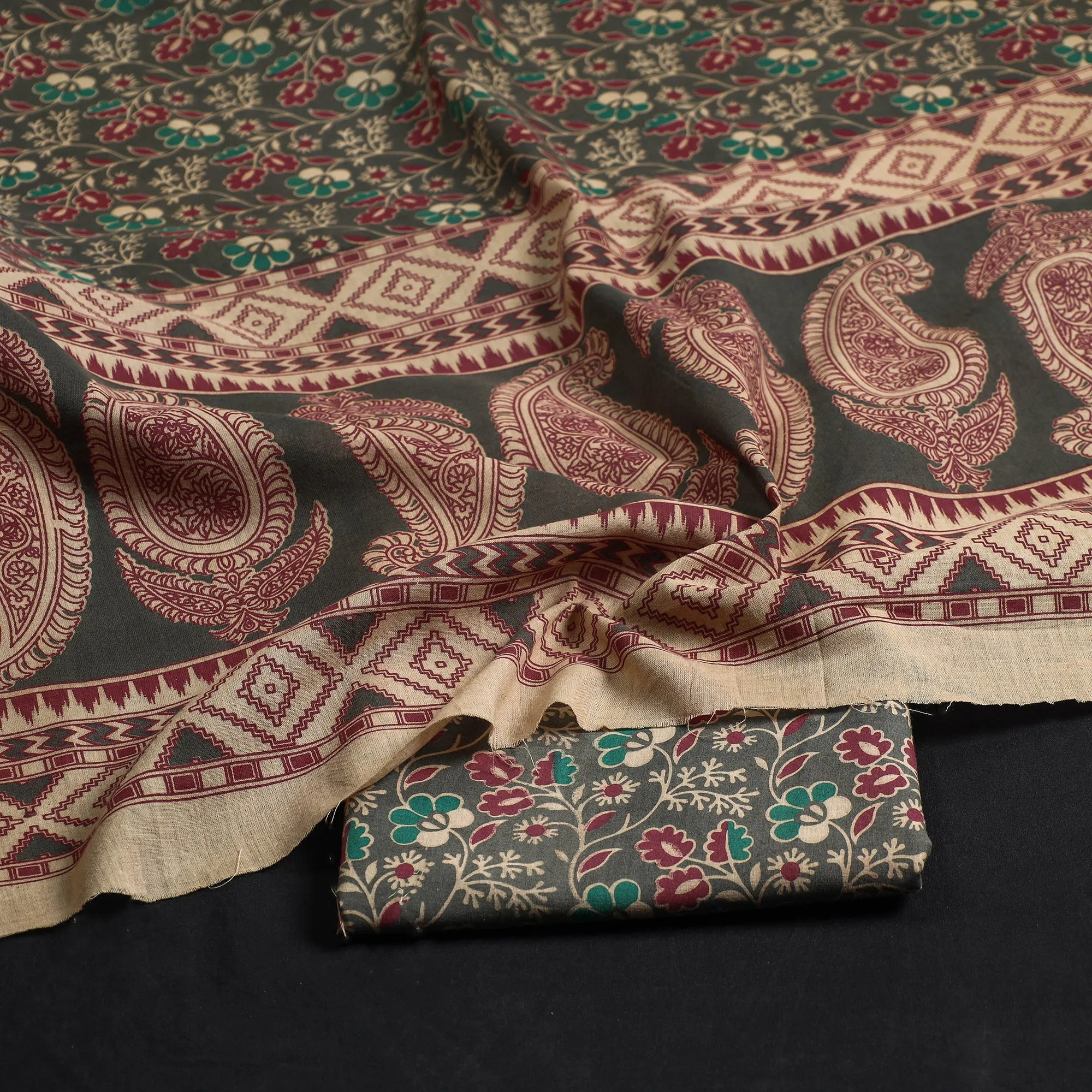 Multicolor - 2pc Kalamkari Printed Cotton Suit Material Set