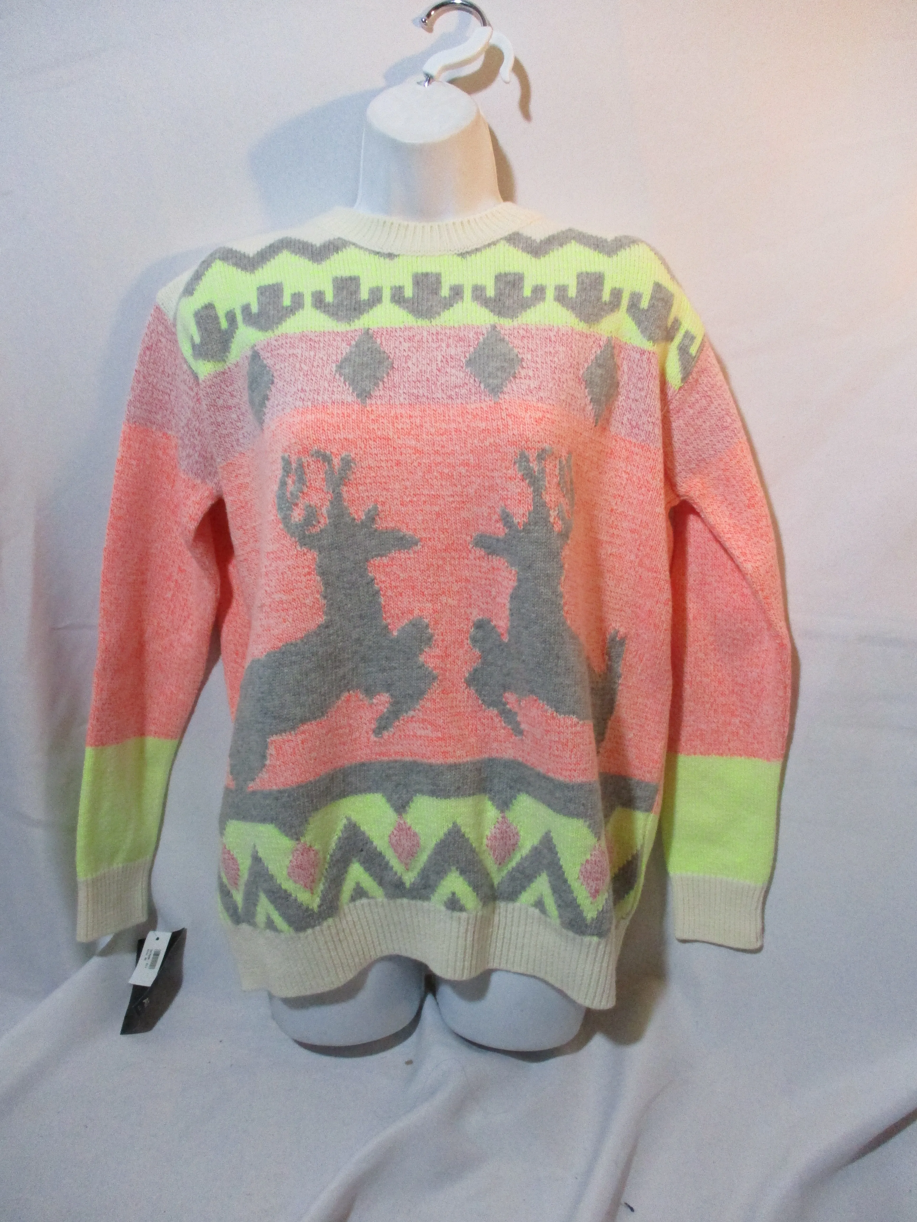 NEW STELLA MCCARTNEY Wool REINDEER HOLIDAY SWEATER 40 PINK GRAY CREME