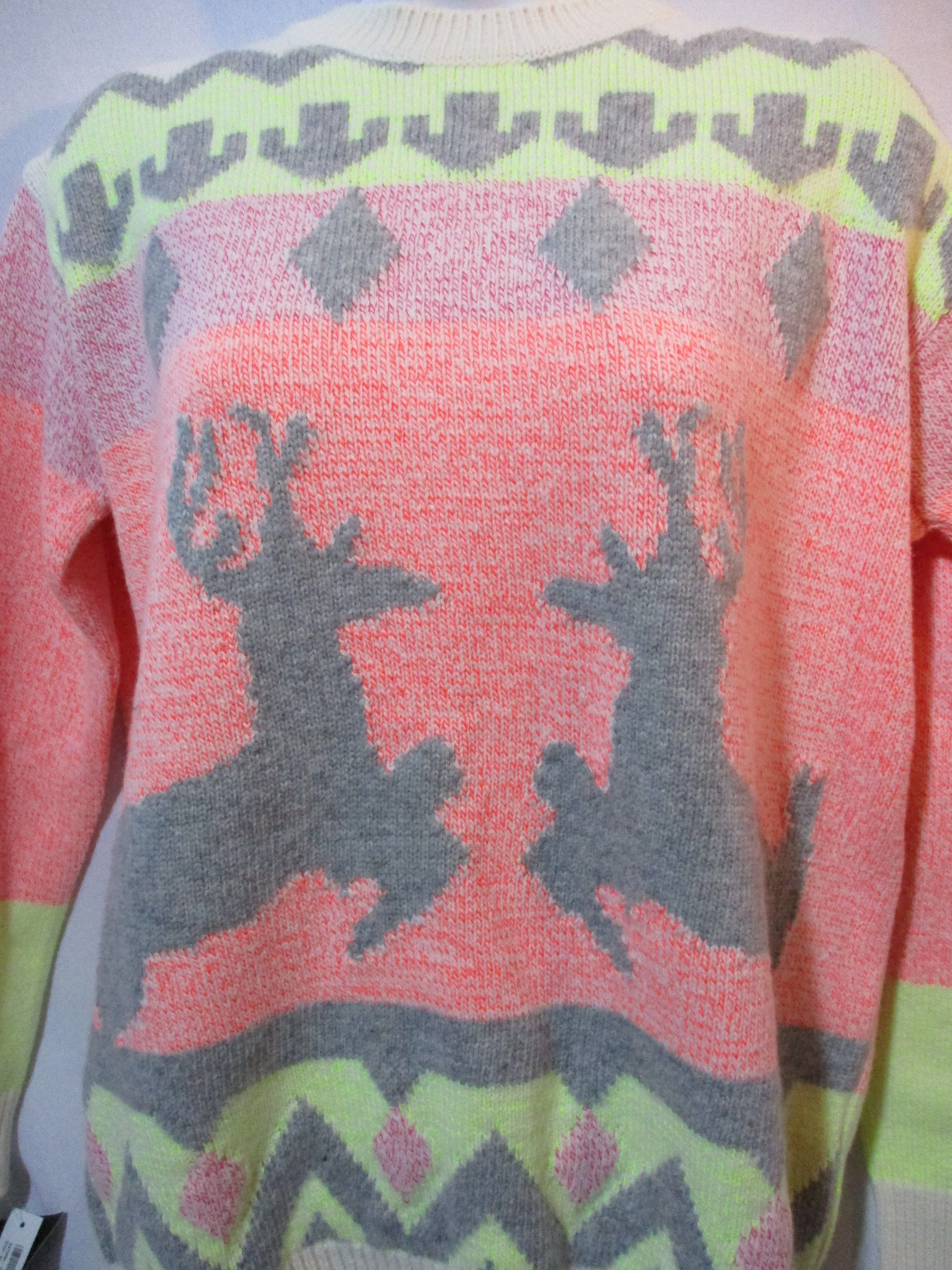 NEW STELLA MCCARTNEY Wool REINDEER HOLIDAY SWEATER 40 PINK GRAY CREME