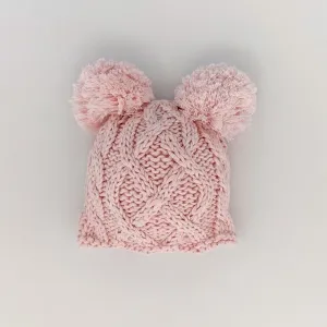 Newborn Aran Pink Double Pom Pom Beanie Hat