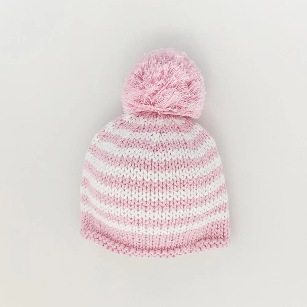 Newborn Pink Pom Pom Beanie Hat Infant