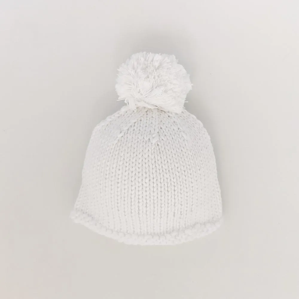 Newborn White Pom Pom Beanie Hat Infant