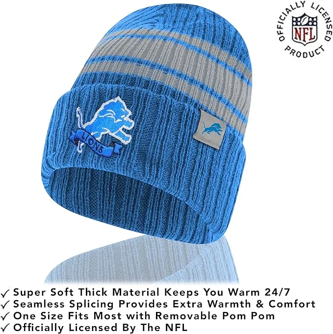 NFL Detroit Lions Official Adults Super Soft Winter Beanie Knit Hat with Extra Warm Touch Screen Gloves|Detroit Lions