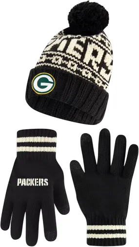 NFL Official Adults Super Soft Cable Knit Winter Beanie Knit Hat with Extra Warm Touch Screen Gloves|Green Bay Packers