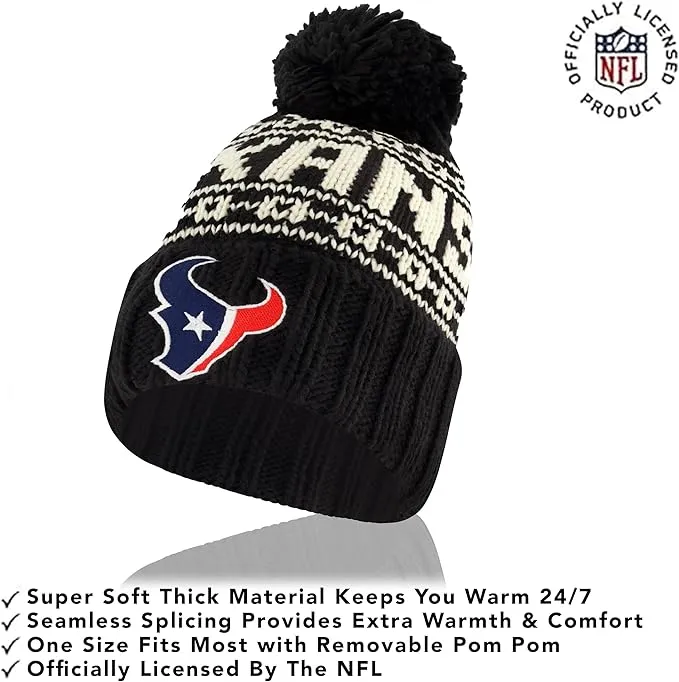 NFL Official Adults Super Soft Cable Knit Winter Beanie Knit Hat with Extra Warm Touch Screen Gloves|Houston Texans