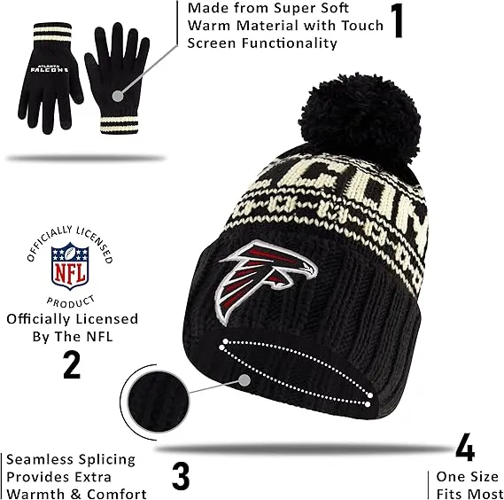 NFL Official Adults Super Soft Cable Knit Winter Beanie Knit Hat with Extra Warm Touch Screen Gloves|Pittsburgh Steelers