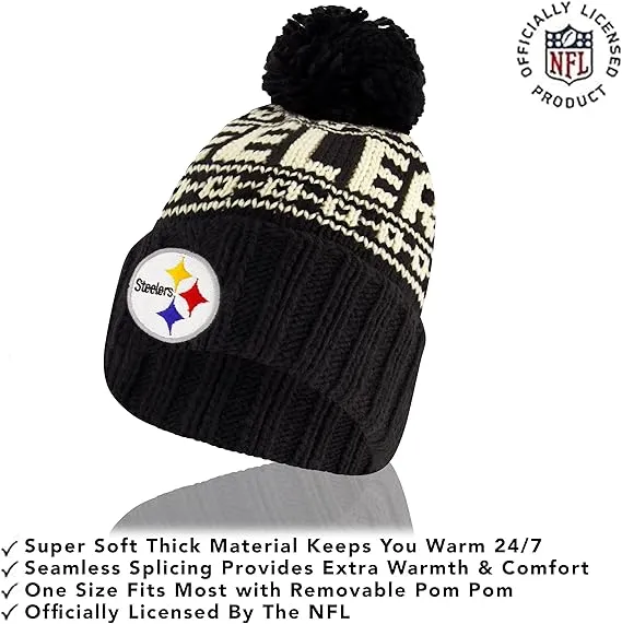 NFL Official Adults Super Soft Cable Knit Winter Beanie Knit Hat with Extra Warm Touch Screen Gloves|Pittsburgh Steelers