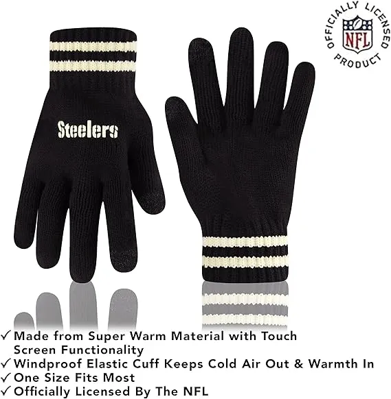 NFL Official Adults Super Soft Cable Knit Winter Beanie Knit Hat with Extra Warm Touch Screen Gloves|Pittsburgh Steelers