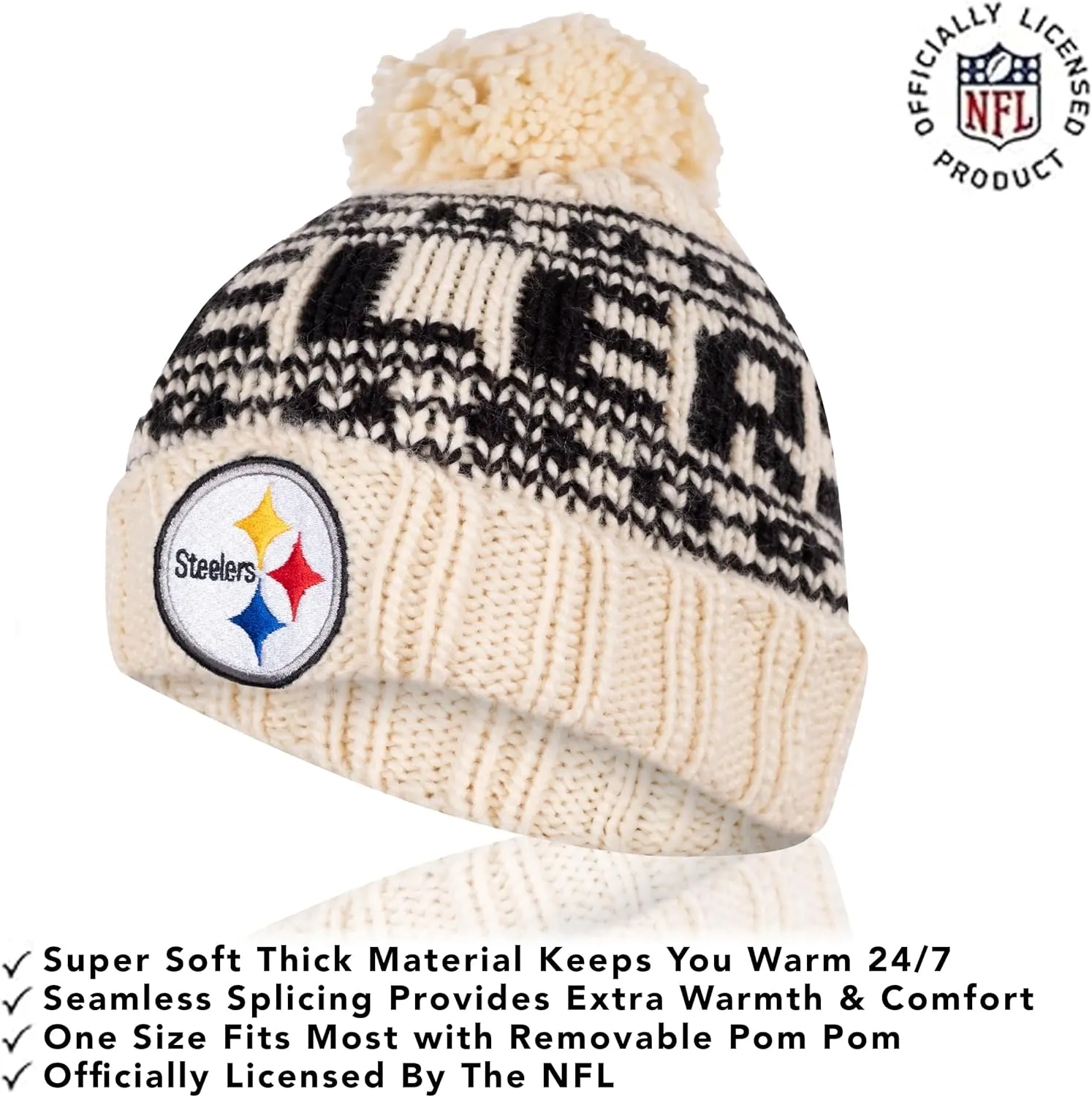 NFL Official Adults Super Soft Cable Knit Winter Beanie Knit Hat with Extra Warm Touch Screen Gloves|Pittsburgh Steelers