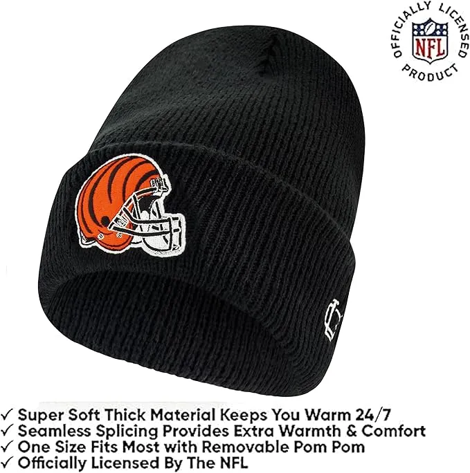 NFL Official Adults Super Soft Heritage Logo Winter Beanie Knit Hat with Extra Warm Touch Screen Gloves|Cincinnati Bengals