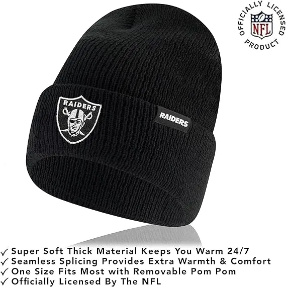 NFL Official Adults Super Soft Marled Winter Beanie Knit Hat with Extra Warm Touch Screen Gloves|Las Vegas Raiders