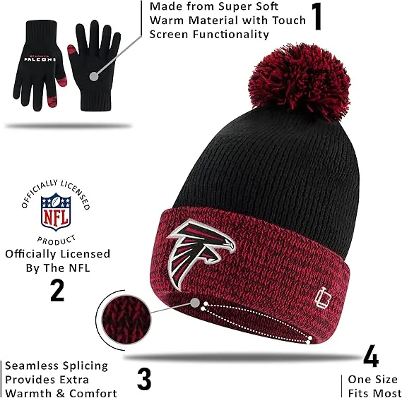 NFL Official Adults Super Soft Two Tone Winter Beanie Knit Hat with Extra Warm Touch Screen Gloves|Cincinnati Bengals