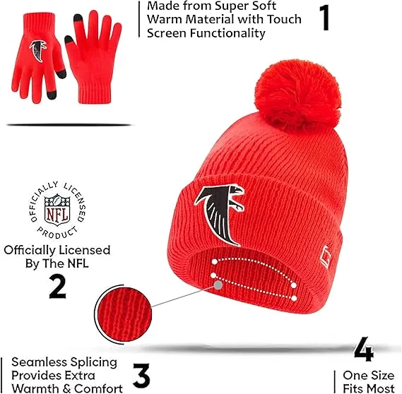 NFL Official Adults Super Soft Winter Beanie Knit Hat with Extra Warm Touch Screen Gloves|Detroit Lions