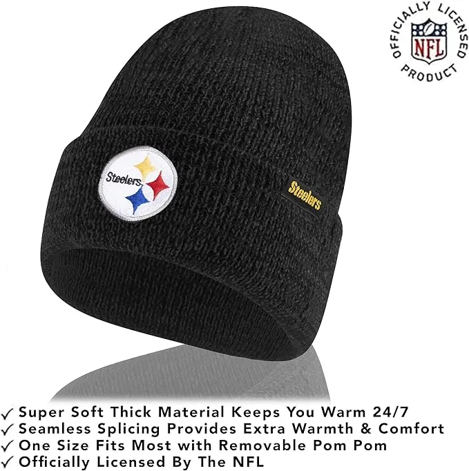 NFL Official Super Soft Marl Knit Winter Beanie Knit Hat with Extra Warm Touch Screen Gloves|Pittsburgh Steelers