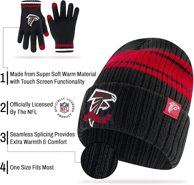 NFL Womens Super Soft Team Stripe Winter Beanie Knit Hat with Extra Warm Touch Screen Gloves|Philadelphia Eagles