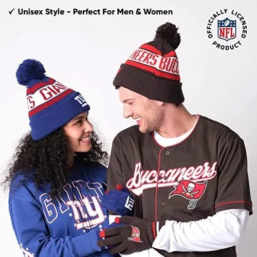 NFL Womens Super Soft Team Stripe Winter Beanie Knit Hat with Extra Warm Touch Screen Gloves|Pittsburgh Steelers