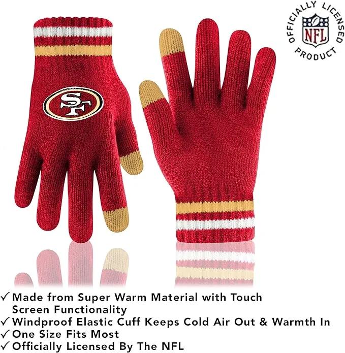 NFL  Womens Super Soft Team Stripe Winter Beanie Knit Hat with Extra Warm Touch Screen Gloves|San Francisco 49ers