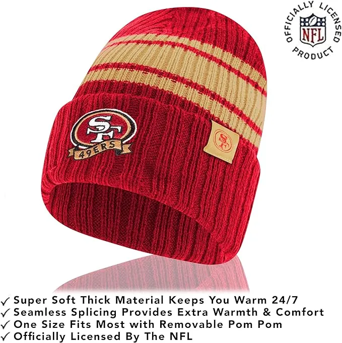 NFL  Womens Super Soft Team Stripe Winter Beanie Knit Hat with Extra Warm Touch Screen Gloves|San Francisco 49ers