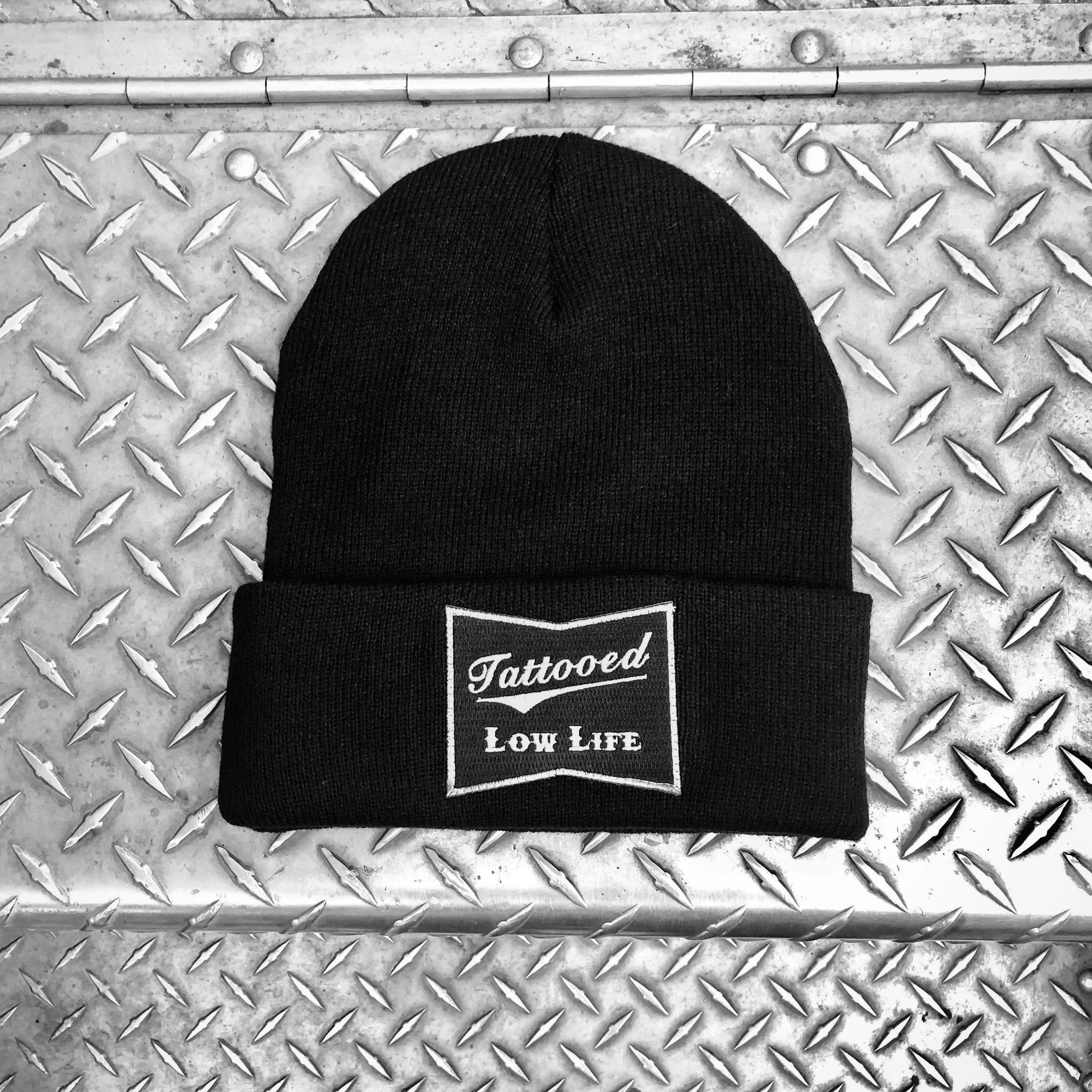 OG Tattooed Low Life Cuffed Knit Beanie-Black