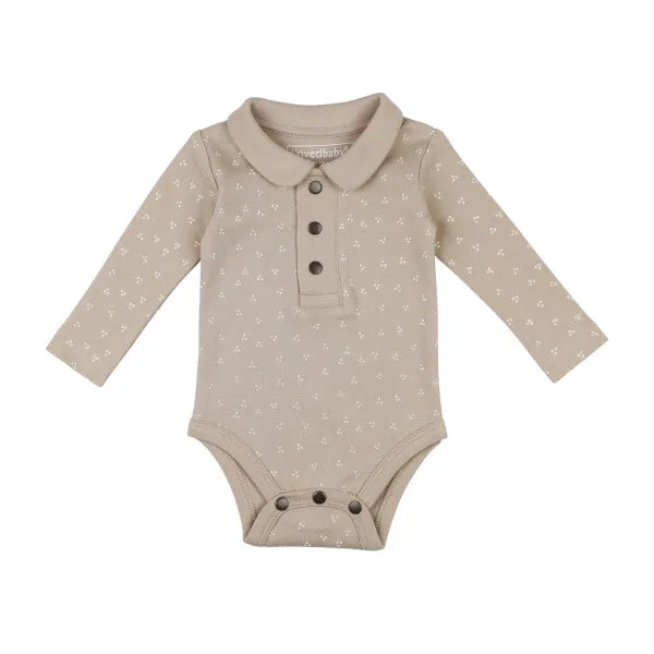 Organic Polo Bodysuit, Oatmeal Dots