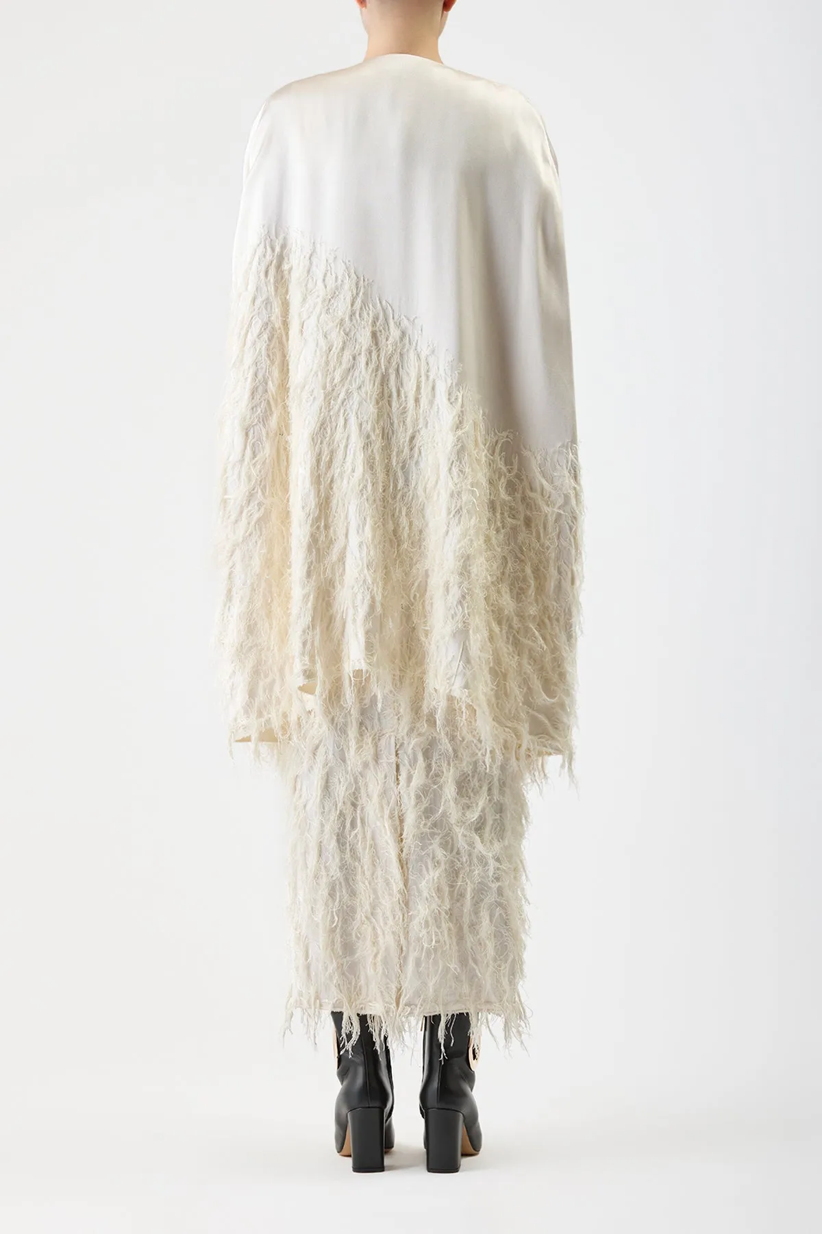 Pauli Feather Cape in Ivory Silk Satin