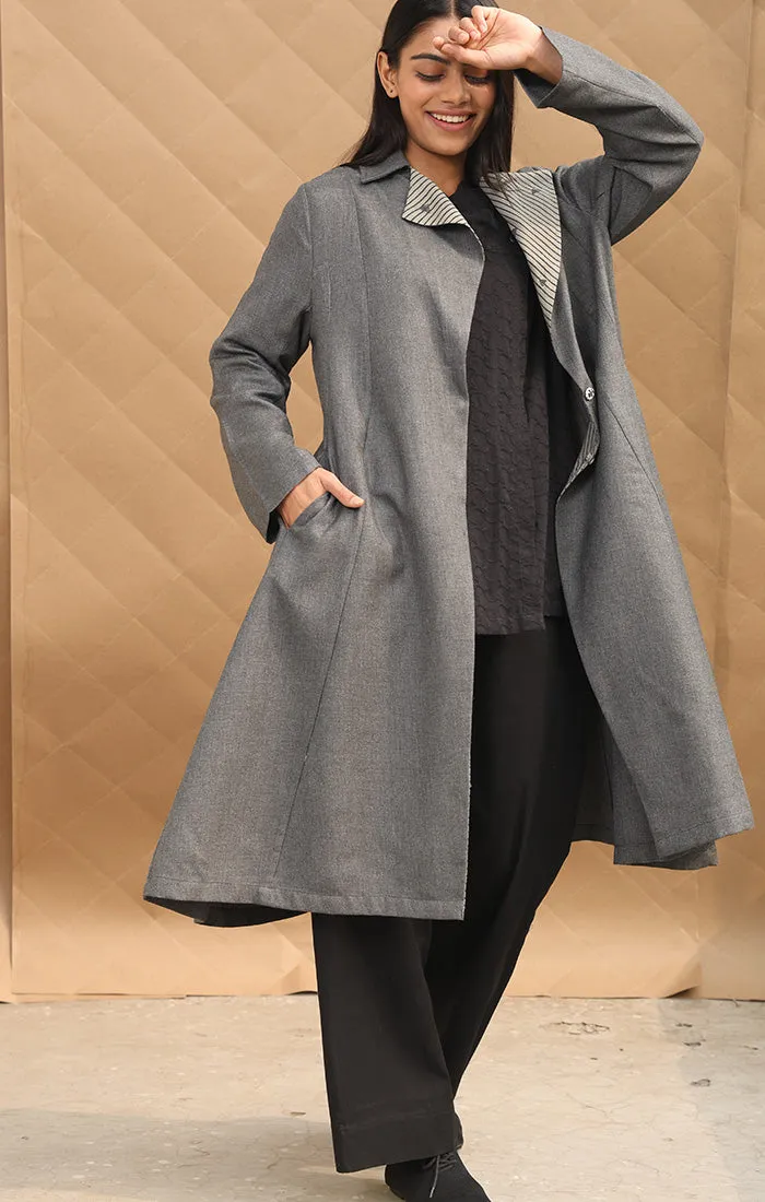 Pebble Grey Wool Twill Overcoat