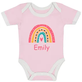 Personalized Organic Baby Bodysuit - Pink Rainbow (Pink / Short Sleeve)