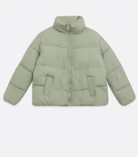 Petite Light Green Cropped Boxy Puffer Jacket