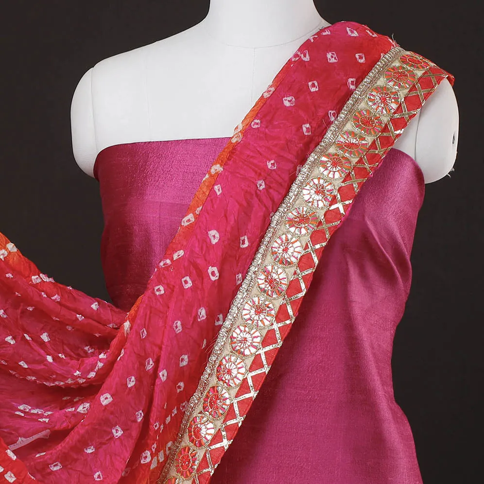 Pink - 2pc Plain Tussar Dupion Silk Handloom Kurta with Jaipur Printed Dupatta