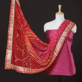 Pink - 2pc Plain Tussar Dupion Silk Handloom Kurta with Jaipur Printed Dupatta