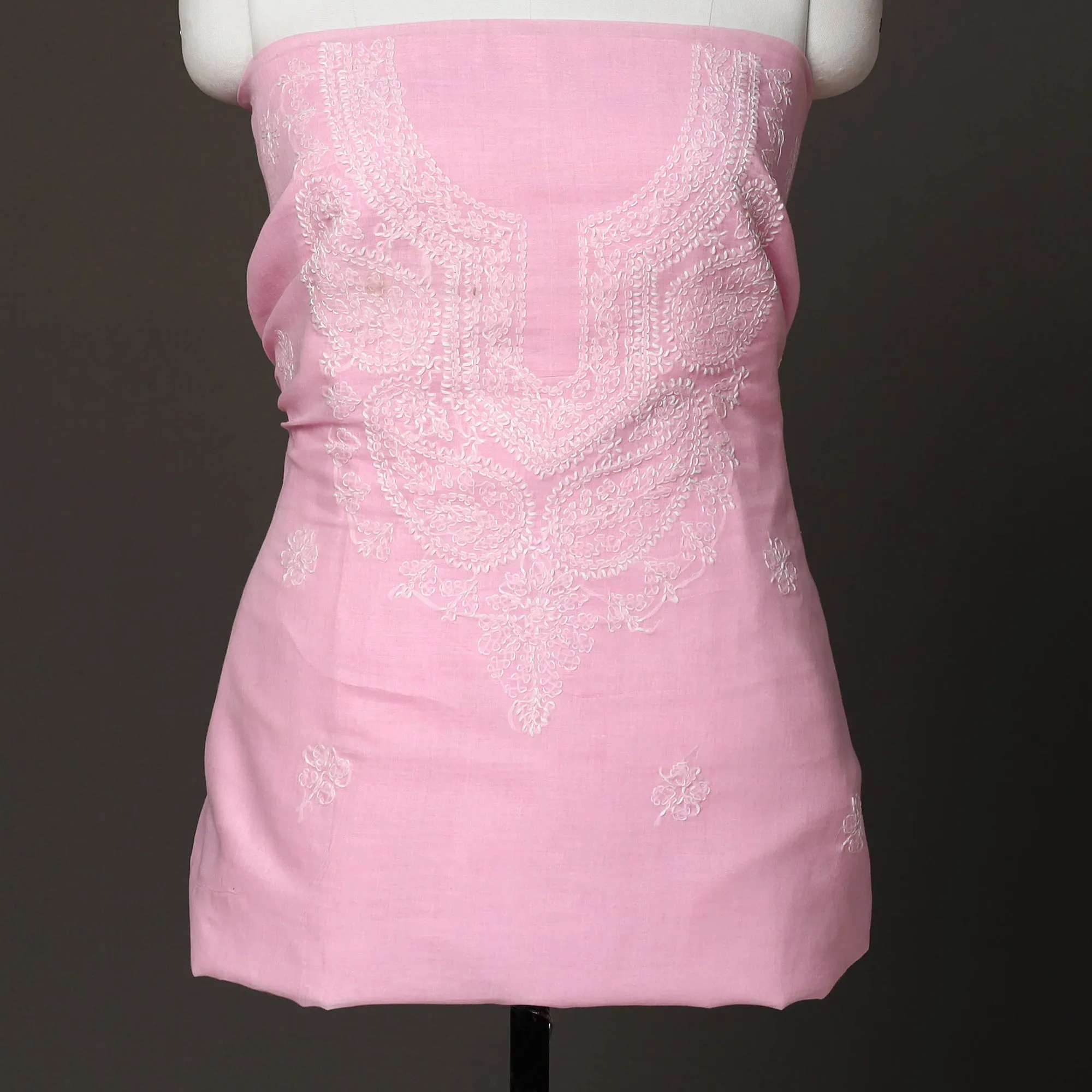 Pink - 3pc Hand Embroidery Cotton Chikankari Dress Material 29