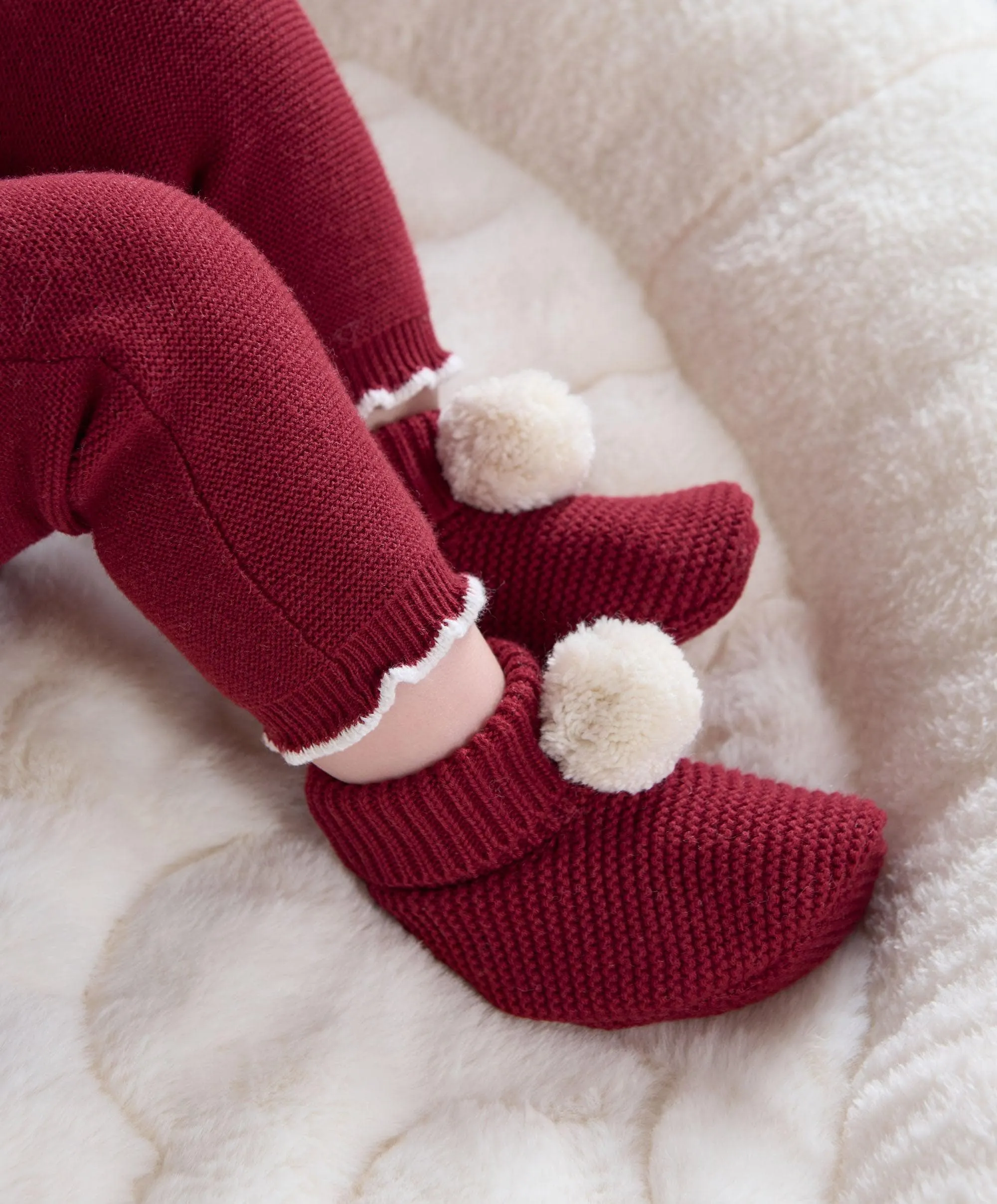 Pom Pom Booties - Red