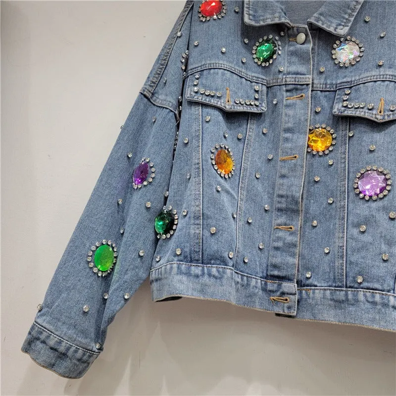 Pre Order:  Colorful Diamond Denim Jacket