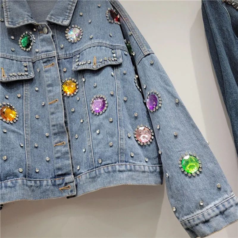 Pre Order:  Colorful Diamond Denim Jacket