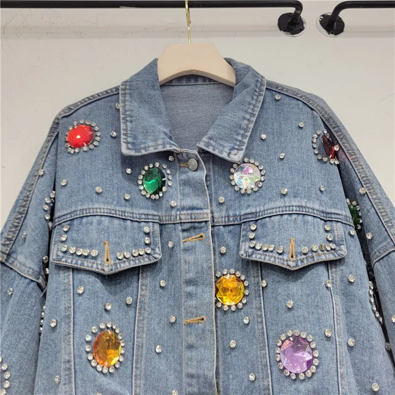 Pre Order:  Colorful Diamond Denim Jacket