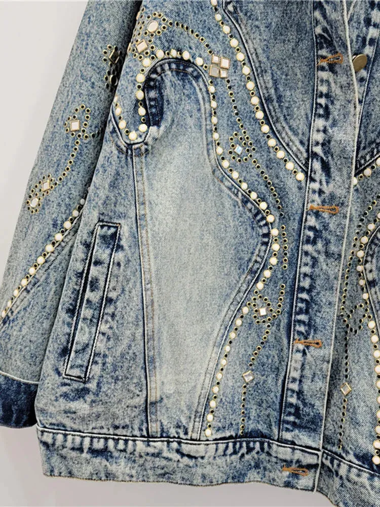 Pre Order:  Embroidered Flares Washed Retro Blue Loose Denim Jacket