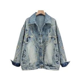 Pre Order:  Embroidered Flares Washed Retro Blue Loose Denim Jacket