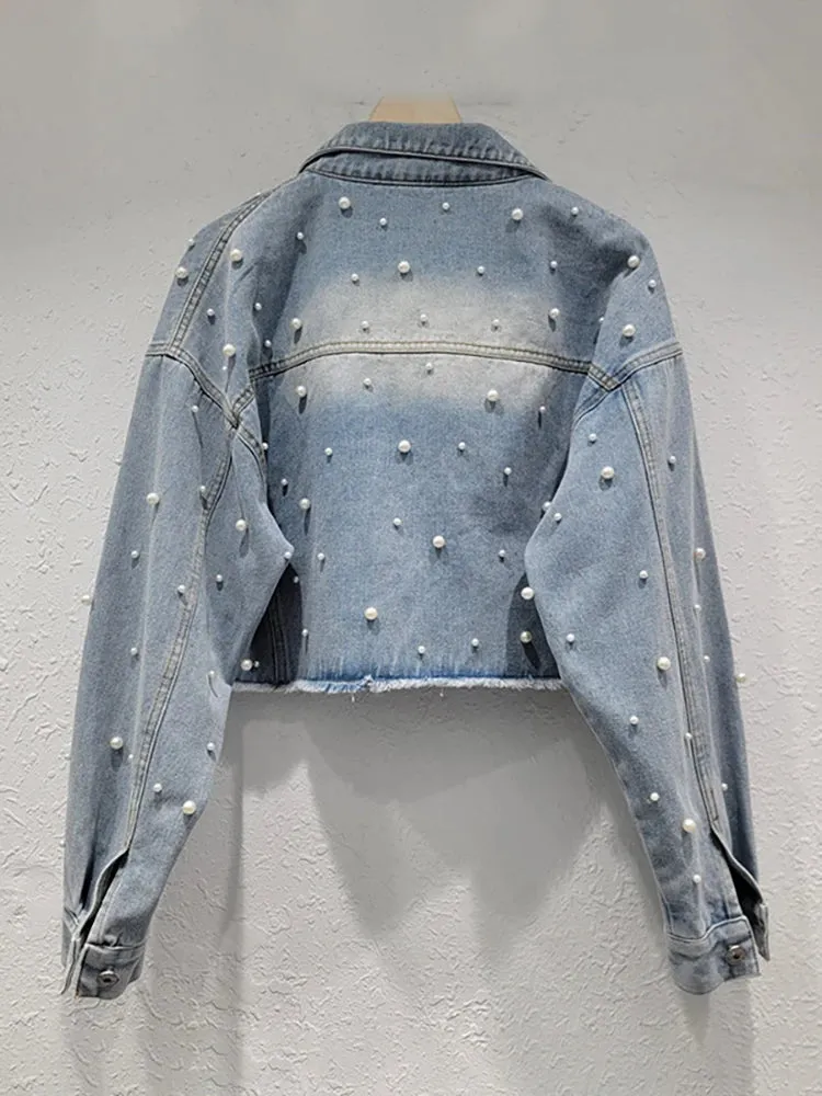 Pre Order:  Pearl Distressed Denim Washed Short Jacket