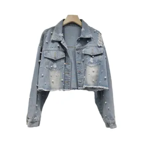 Pre Order:  Pearl Distressed Denim Washed Short Jacket