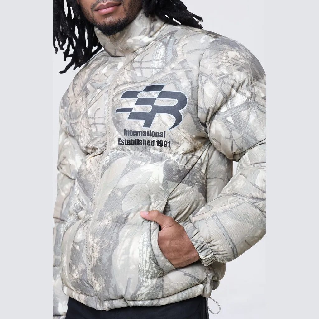 Printed Puffer Jacket - Khaki Hunting Camo