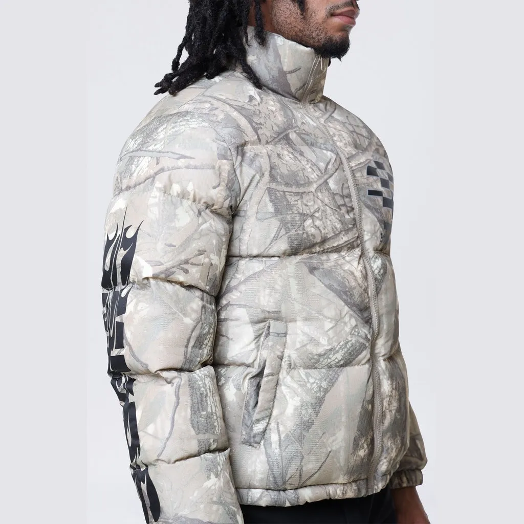 Printed Puffer Jacket - Khaki Hunting Camo