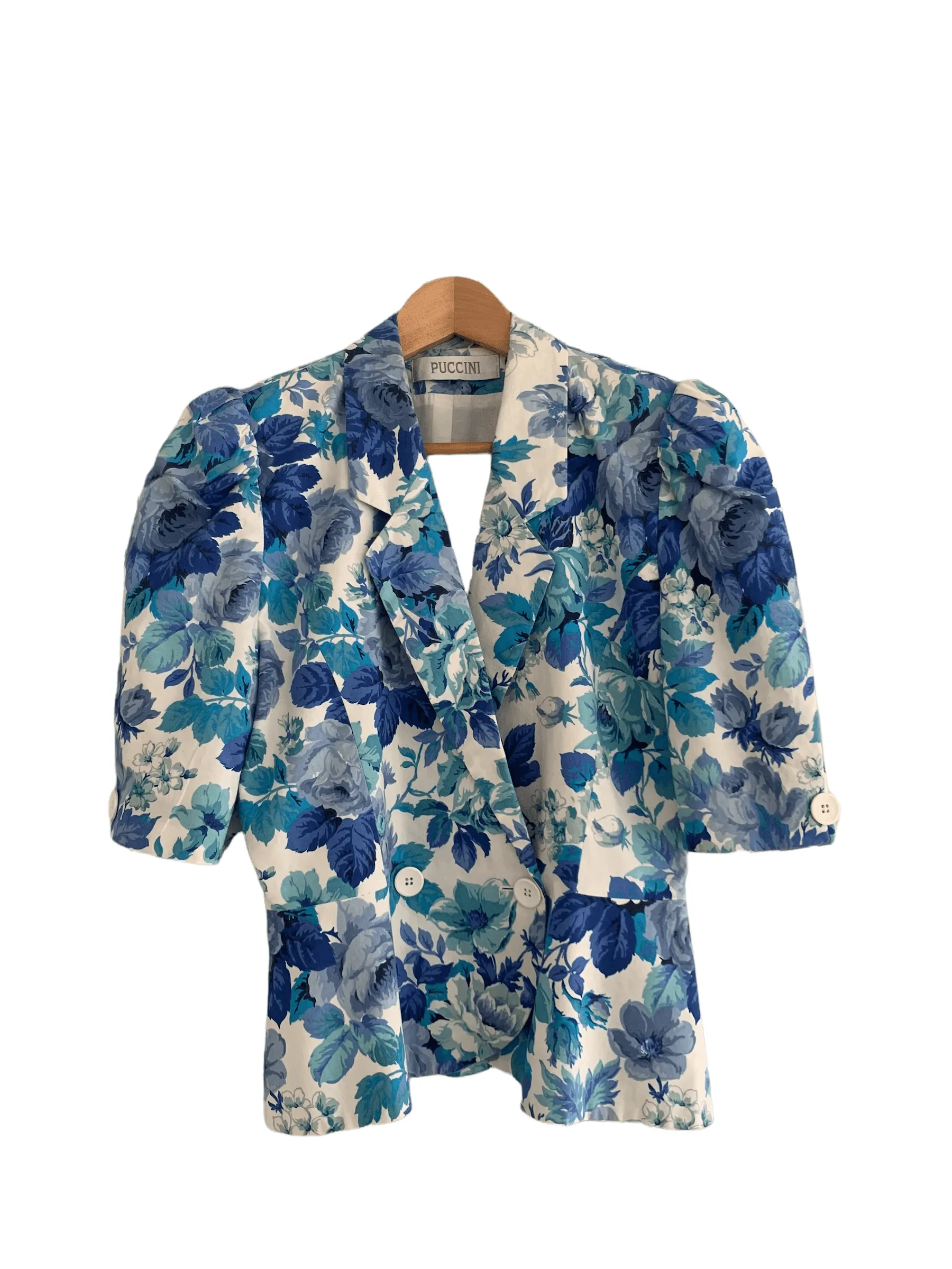 Puccini Double Breasted 100% Cotton Jacket Blue Floral UK Size 12