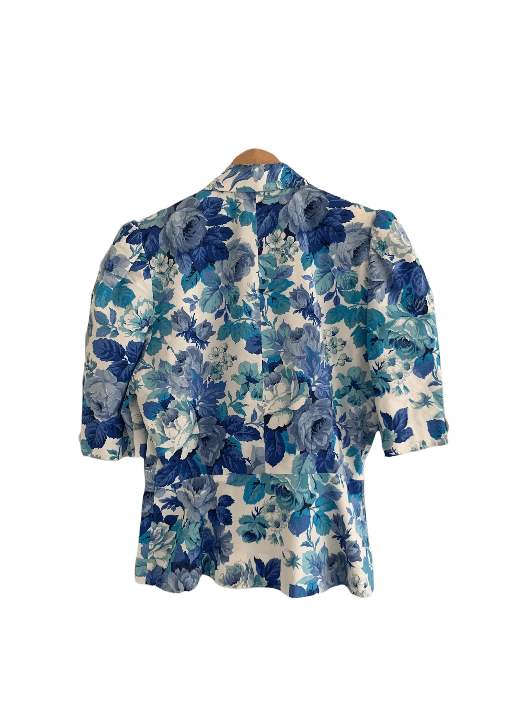 Puccini Double Breasted 100% Cotton Jacket Blue Floral UK Size 12