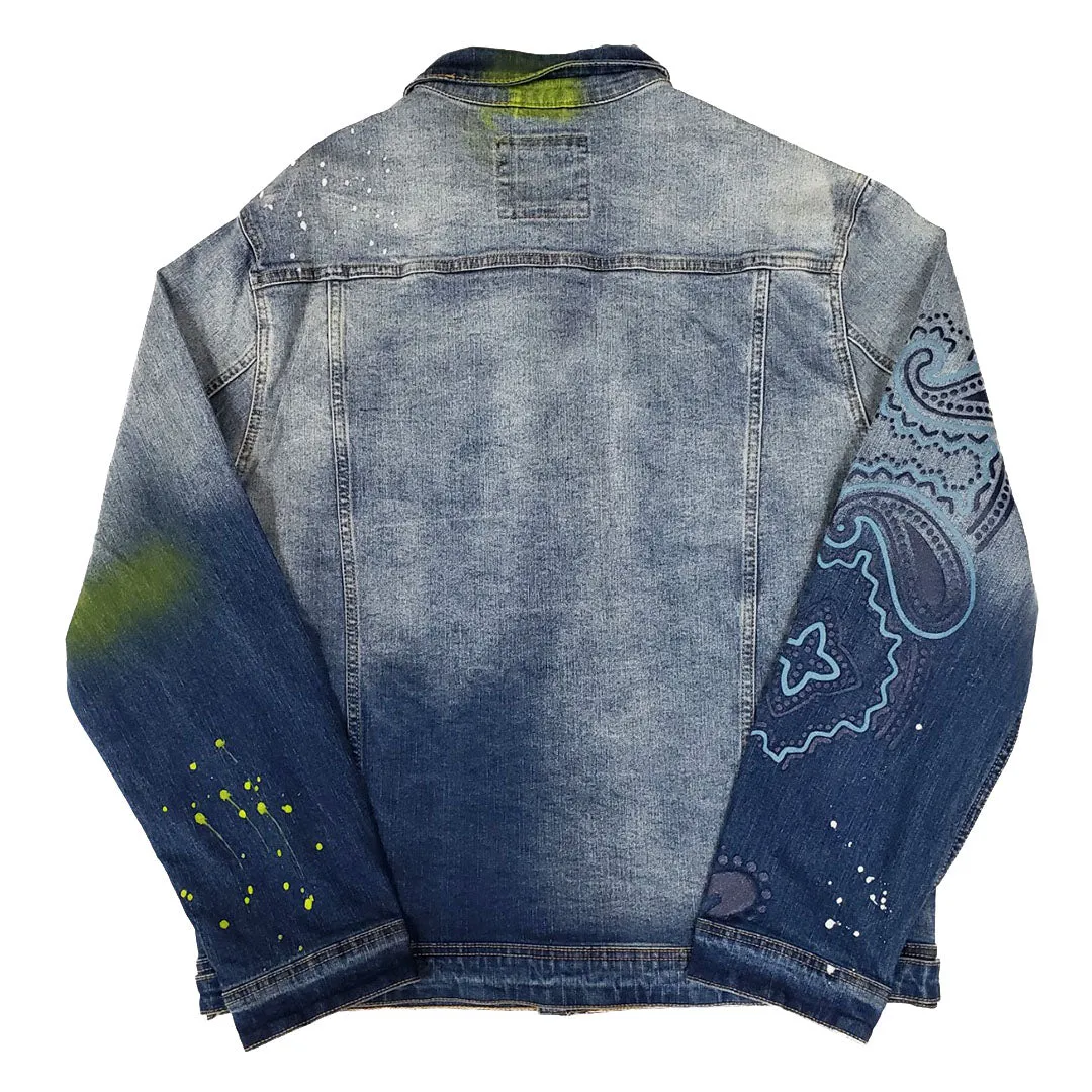 PYFDENIM Bandana Print Denim Jacket