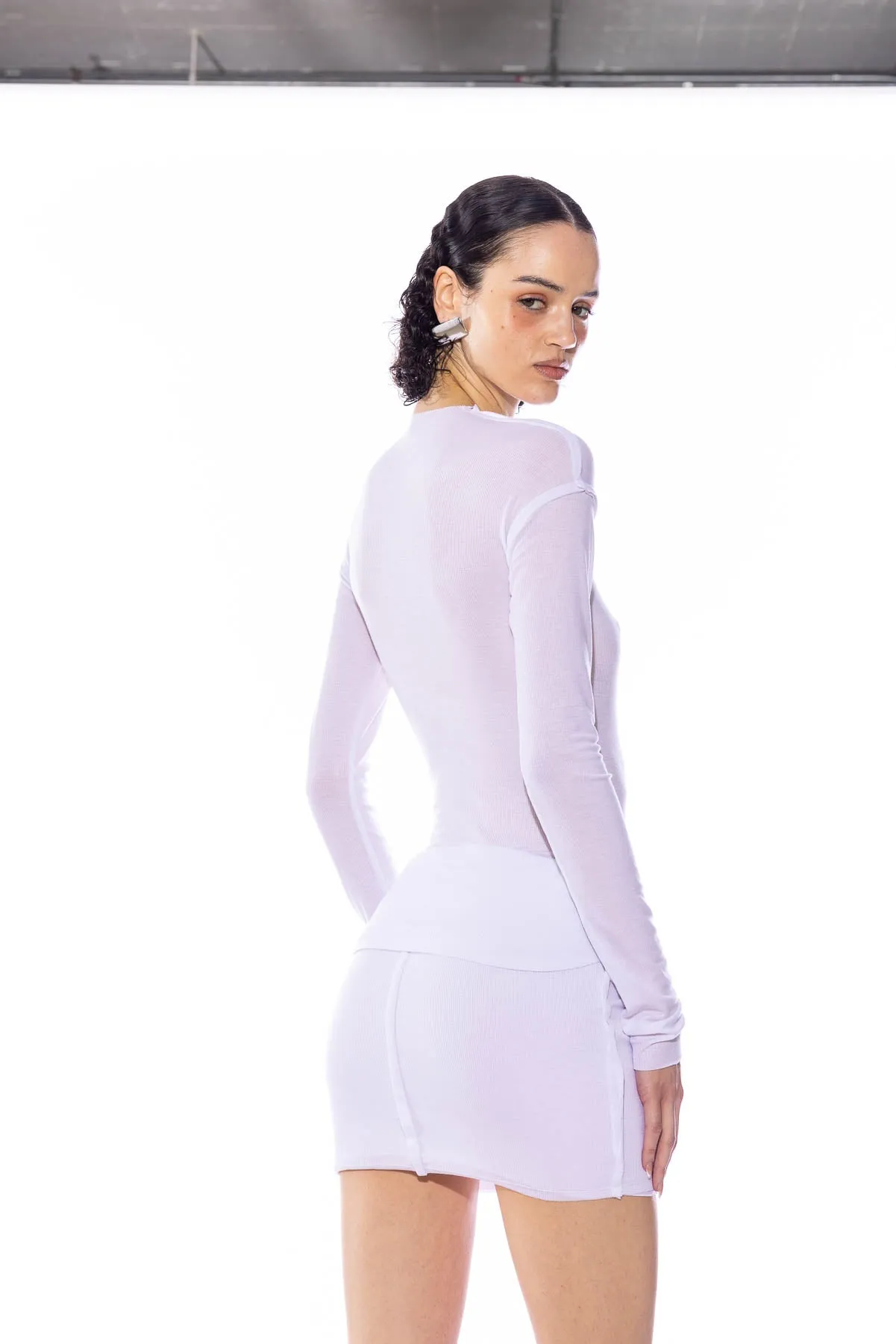 RAW CREWNECK BODYSUIT IN WHITE RIB