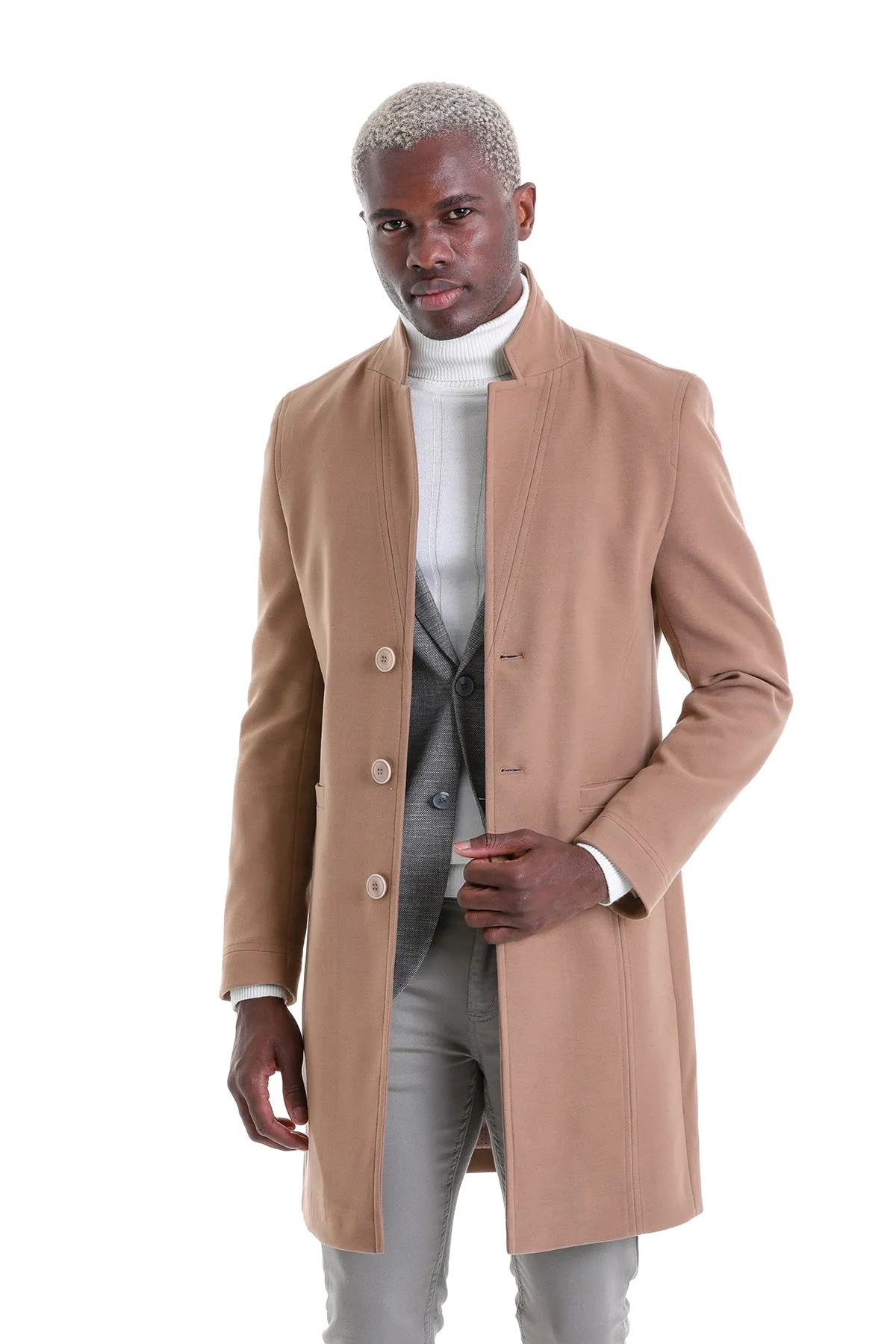 Regular Fit Cachet Notch Lapel Camel Overcoat