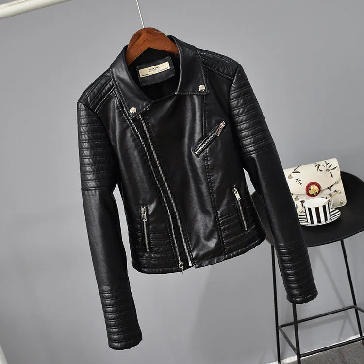 Rivet Suit Collar Women Leather Jacket