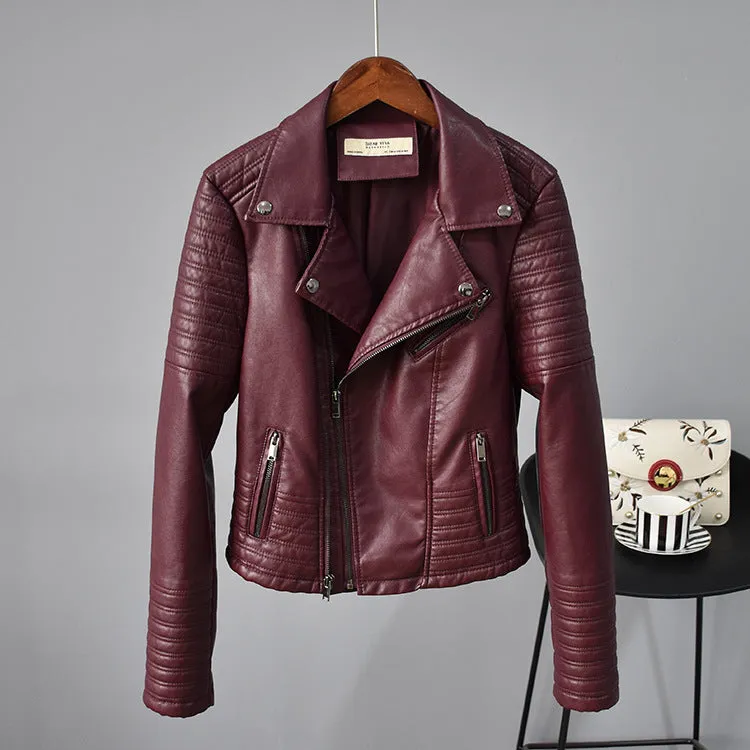 Rivet Suit Collar Women Leather Jacket