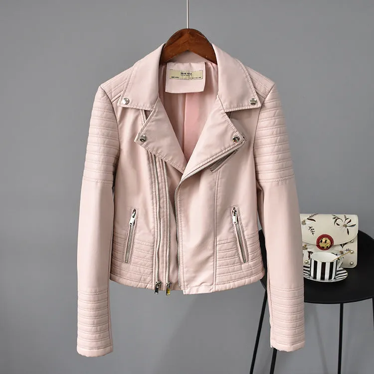 Rivet Suit Collar Women Leather Jacket