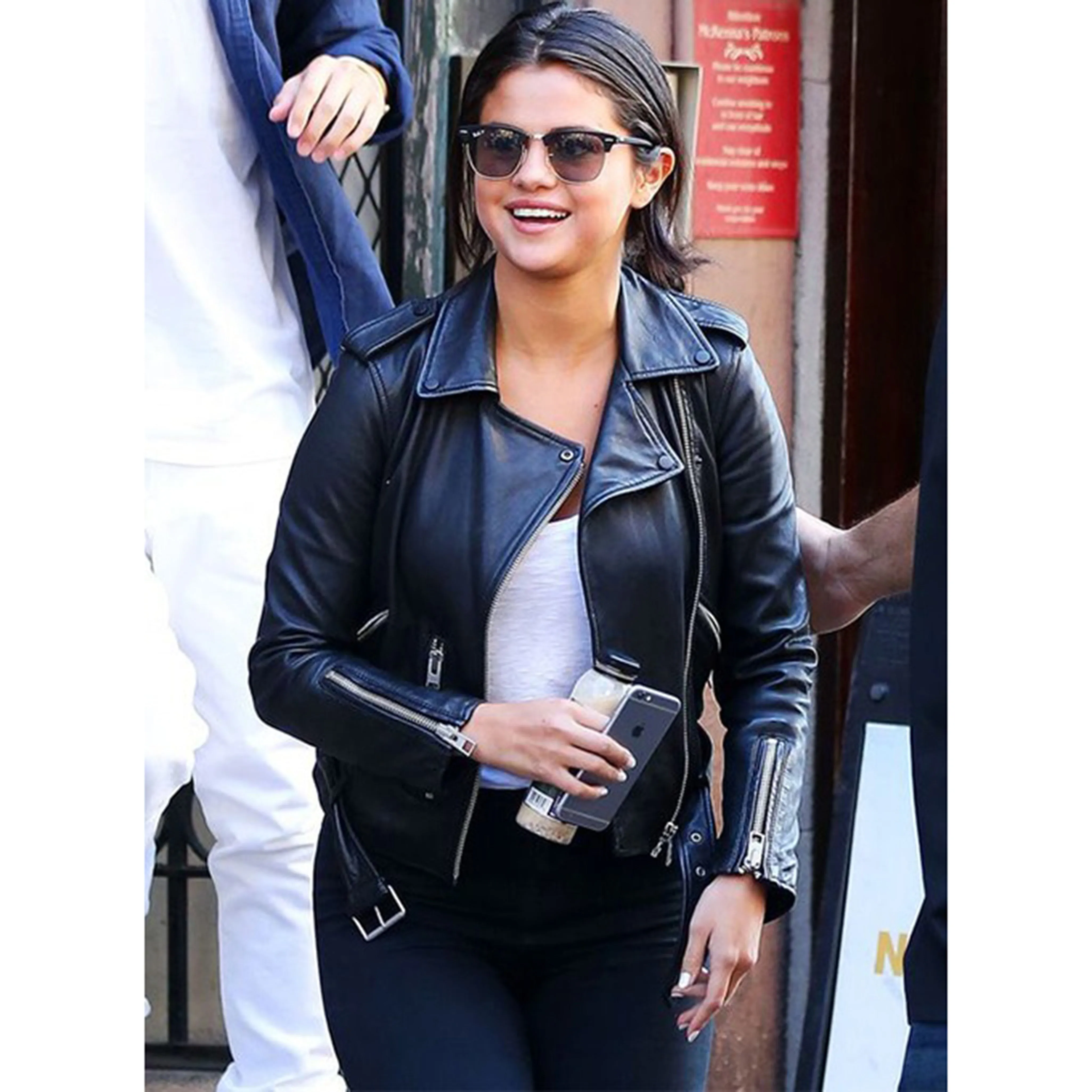 Selena Gomez New York Leather Biker Jacket Black